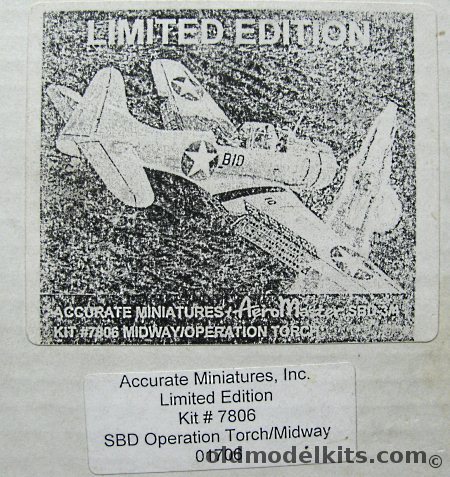 Accurate Miniatures 1/48 Douglas SBD-3/4 Dauntless - Battle of Midway VB-6 (Bombing Squadron 6) USS Enterprise CV-6 June 4 1942 / Operation Torch in North Africa, 7806 plastic model kit